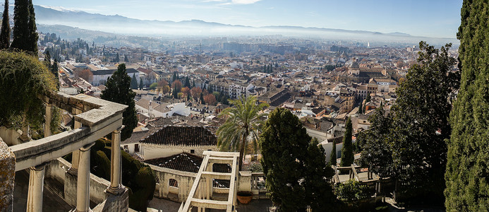 西牙安达卢西亚的格拉纳达市全景,来自罗德里格斯阿基金会格拉纳达市全景背景图片