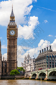人民红色伦敦公共汽车威斯敏斯特桥泰晤士河上的大本钟议会伦敦,英国背景图片
