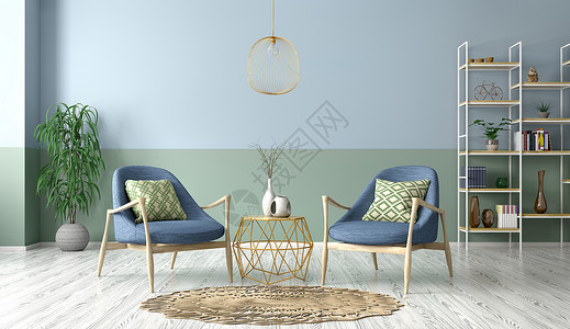 现代客厅与扶手椅,咖啡桌3D渲染图片
