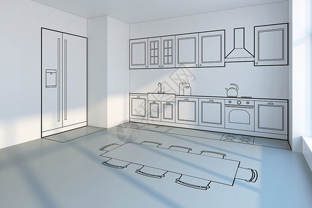 厨房规划,三维渲染图片