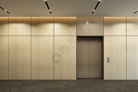 现代电梯,办公室大厅有闭门高清图片
