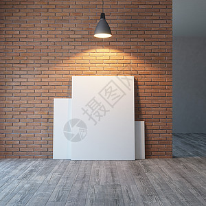 三维砖墙素材空房间有砖墙照明,三维渲染背景