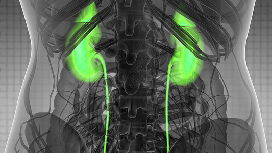 人体肾脏发光的科学解剖扫描高清图片