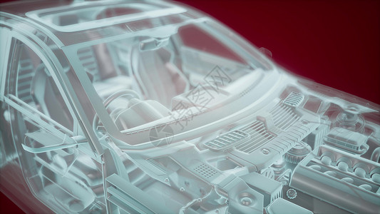 线框模型三维线框汽车模型与发动机水獭技术部件的全息动画三维线框汽车模型的全息动画背景