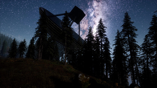 夜空恒星下的天文台超脱背景