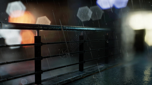 城市场景雨夜与波克灯背景图片