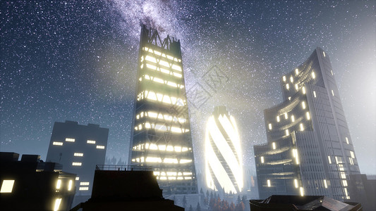 夜城市摩天大楼里有银河星纽约市高清图片素材