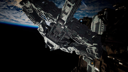 无敌舰队外星飞船舰队接近地球,为未来主义,幻想或星际深空旅行背景动画的元素由美国宇航局提供外星飞船舰队接近地球背景