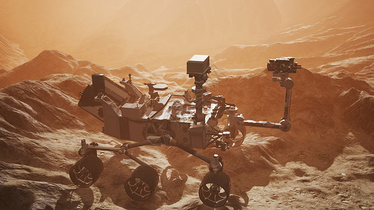 漫游者好奇火星探测器探索红色星球的表面背景
