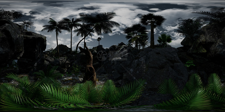 丛林中热带洞穴内的VR360相机,有手掌太阳光准备虚拟现实中用丛林中热带洞穴内的VR360相机,有手掌太阳光图片