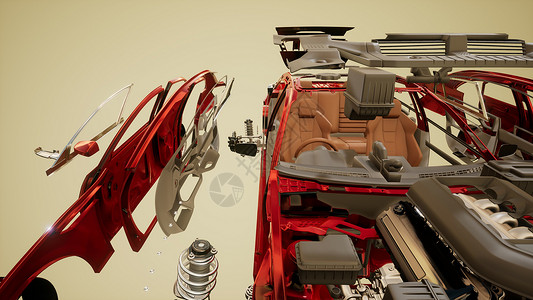 拆卸的汽车有可见的零件发动机拆卸的汽车有可见的零件图片