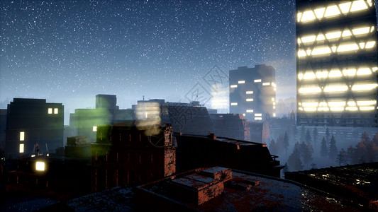 夜城市摩天大楼里有银河星地标高清图片素材