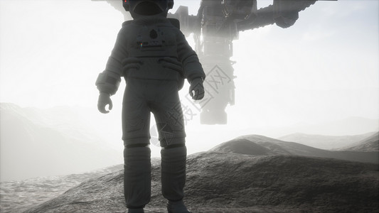 宇航员火星行星上行走背景图片