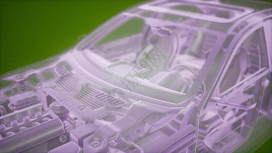 线框模型三维线框汽车模型与发动机水獭技术部件的全息动画三维线框汽车模型的全息动画背景