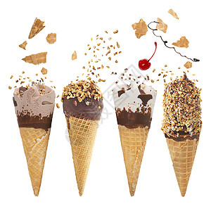 白色背景上分离的各种冰淇淋风味背景图片