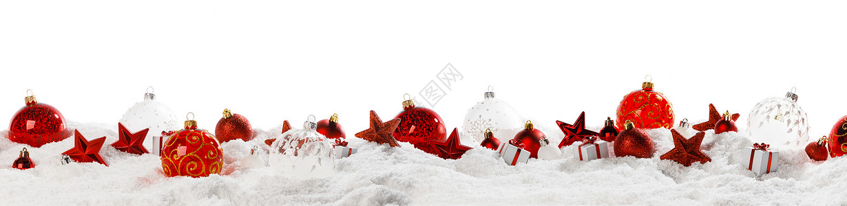红色文字线条圣诞装饰框架的球,星星礼物雪中连续隔离白色背景的文字元素圣诞装饰框架背景