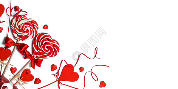 情人节装饰心形棒棒糖隔离白色背景上白色的心脏棒棒糖图片