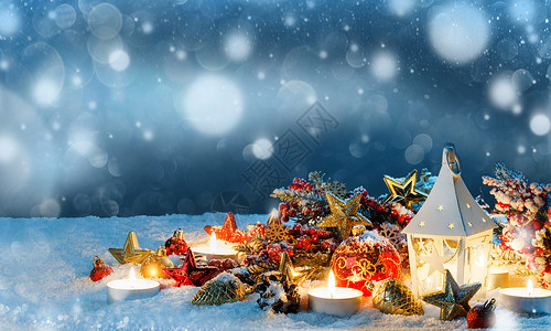 燃烧蜡烛,灯笼圣诞节装饰神奇的波克灯背景灯笼圣诞装饰图片
