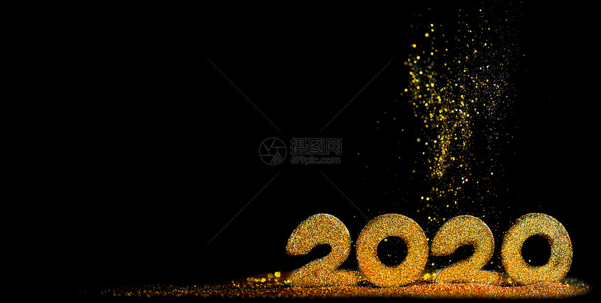 2020年新年豪华理念金色2020年新年水平模板与金色闪光的黑色背景2020年新年豪华图片