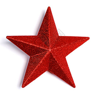 红色闪光的星星形状的圣诞装饰隔离白色的背景上红色闪光的星星白色上图片