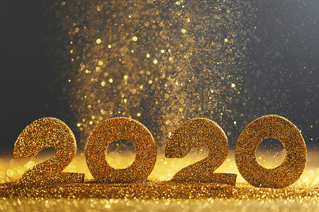 字体闪光2020年新年豪华闪光号码金色闪光的蓝色背景2020年新年闪光背景
