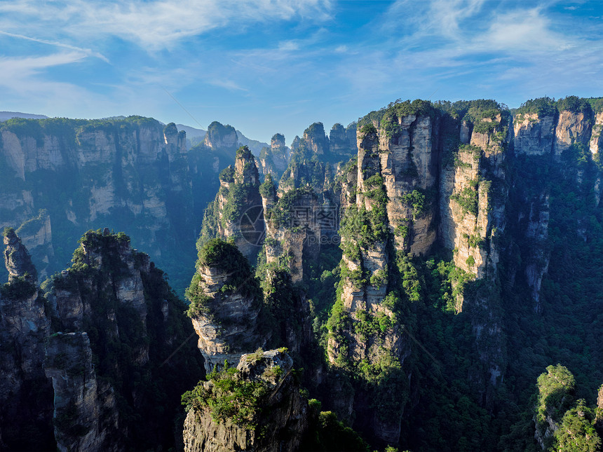 中国著名的旅游景点张家界石柱崖山日落湖南武陵源张家界山脉,中国图片