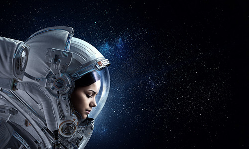太空任务中的宇航员女,背景星空宇航员先驱做研究背景图片