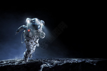 女宇航员宇航员穿着宇航服行星表面跑步宇航员跑得很快背景