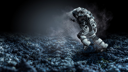宇航员穿着宇航服行星表面跑步宇航员跑得很快高清图片