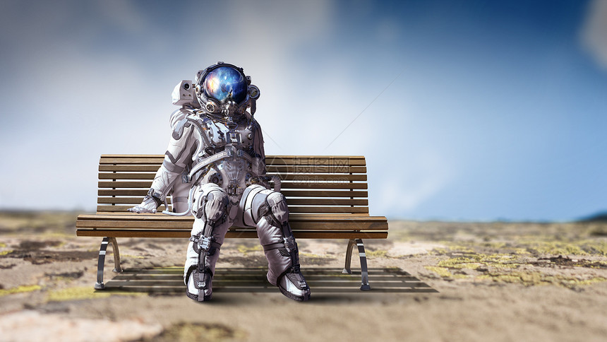 宇航员坐木凳上坐长凳上的火箭人图片