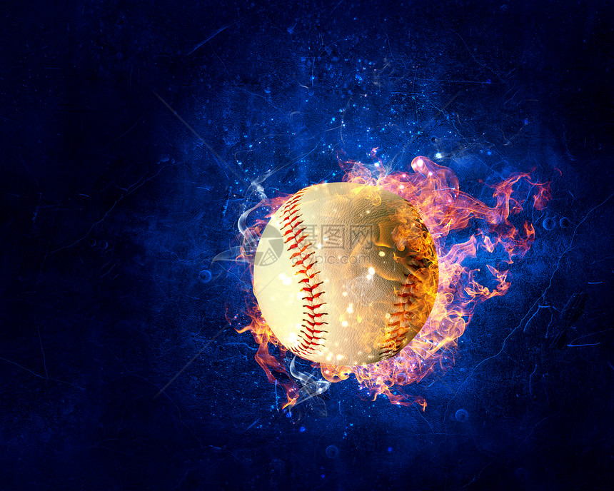 棒球游戏与球火焰中球火中燃烧图片
