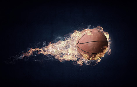 nba篮球黑暗背景下的火焰中的球篮球比赛的背景
