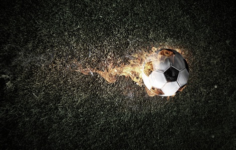 足球带火素材足球比赛的与球火焰中足球着火了背景