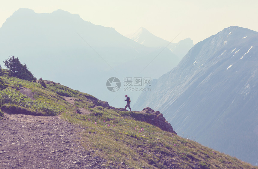 加大山区徒步旅行的人徒步旅行北美最受欢迎的娱乐活动有很多风景如画的小径图片