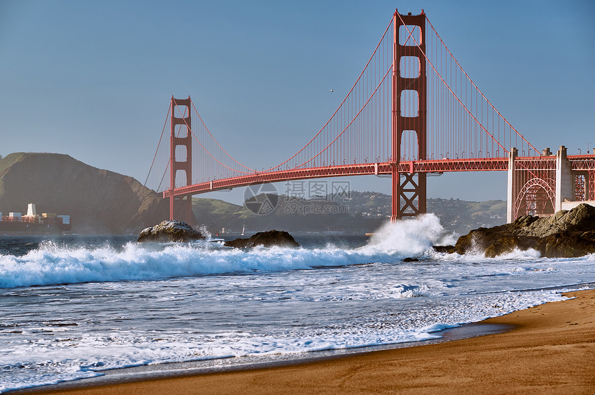 金门大桥景观贝克海滩,旧金山,加利福尼亚州,美国图片