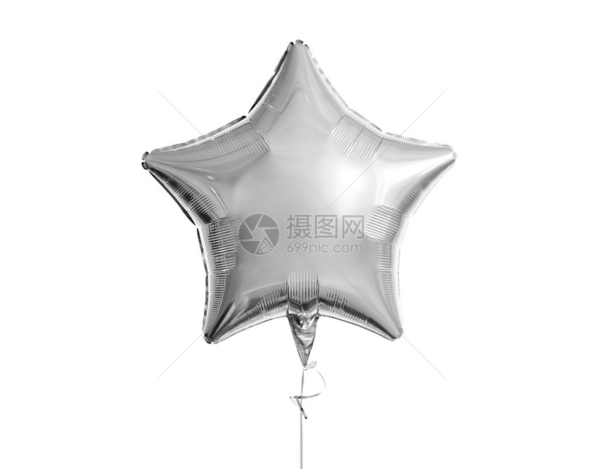 节日,生日派装饰个金属银星充气氦气球白色背景个白色背景上的银星气球图片