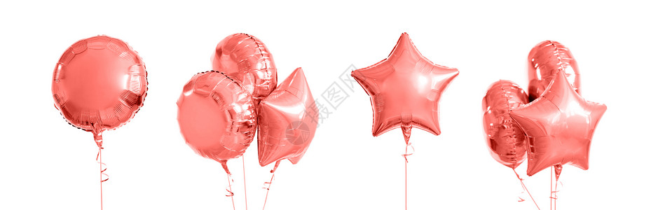 明星同款节日生日派装饰许多同形状的金属金氦气球2019流行的颜色活珊瑚白色的粉红色金属金氦气球背景