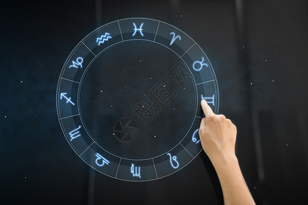 特写镜头应用程序技术,占星术占星术手用互动板与星座夜空星星的背景手用互动板与星座背景