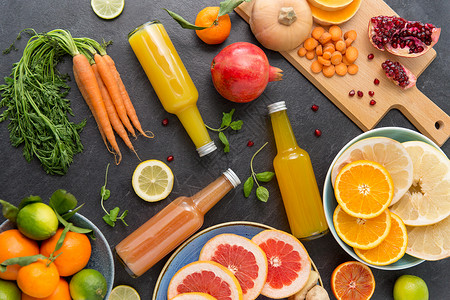 食物,健康饮食素食璃瓶的水果蔬菜汁石板桌璃瓶水果蔬菜汁图片
