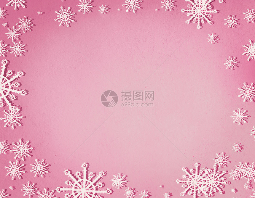 雪花框架粘贴粉红色背景与,顶部视图诞节寒假的图片