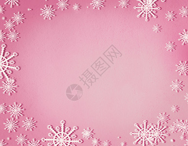 雪花边框素材雪花框架粘贴粉红色背景与,顶部视图诞节寒假的背景