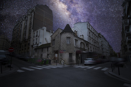 巴黎夜星光下背景图片