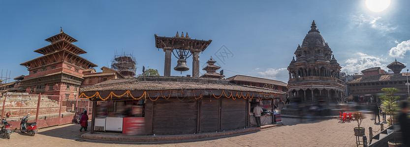 蓬塔本土尼泊尔加德满都瓦利的巴克塔普尔的杜巴尔广场寺庙背景