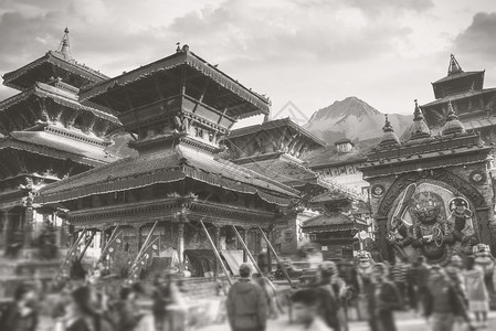 帕坦加德满都山谷的古老城市尼泊尔黑白摄影图片