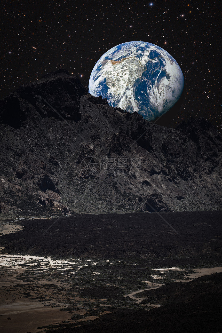 月球上的山脉俯瞰地球图像元素由美国宇航局提供图片