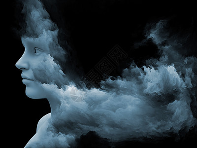 底多变形心灵雾系列人类头部的三维渲染用分形颜料绘制了内心世界梦想情感创造力想象力人类心灵的背景