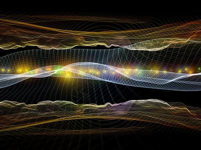 振荡的纤维光流系列以技术教育为,由黑色背景上彩色线条灯光制成的抽象背景图片