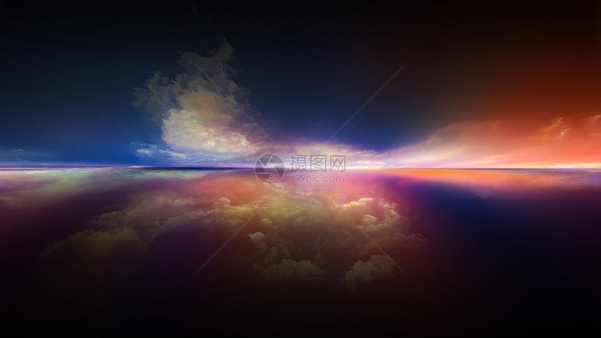外星景观透视涂料系列创造地安排云层颜色灯光地平线,插图绘画创造力想象力项目的背景图片
