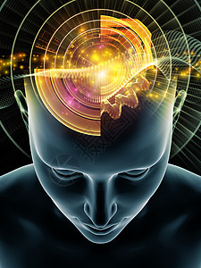 心灵波系列抽象由人类头部技术符号意识大脑智力人工智能上的三维插图制成背景图片