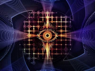 知识系列的眼睛以科学教育现代技术为,由眼睛图标分形网格成的艺术抽象图片